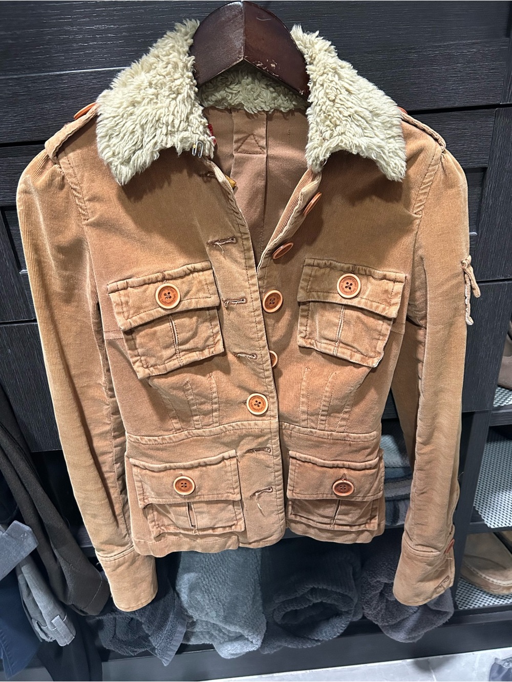 Women's Tan Sherpa Collar Utility Jacket SP